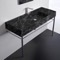 Modern Console Sink, Black Marble Style Sink, 48 Inch, Polished Chrome Metal Legs